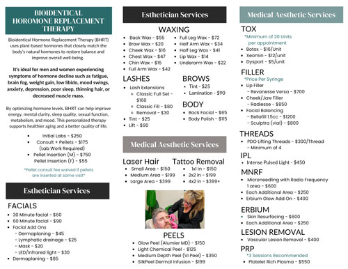 Advanced Practice Aesthetics – Brochure Back Page